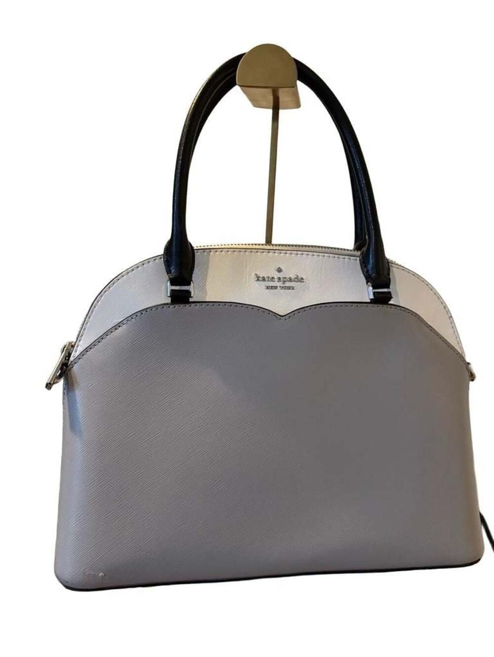 Kate Spade Payton Colorblock Medium Dome Satchel Gray White Black